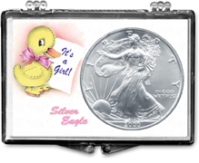 It's a girl snaplock baby gift display case for American Silver Eagle.