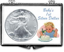 Baby's First snaplock baby gift display case for American Silver Eagle.