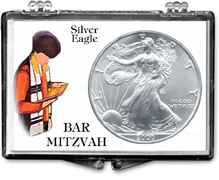 Bar Mitvah snaplock gift display case for American Silver Eagle.