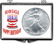 American Silver Eagle happy birthday snaplock coin gift case.