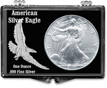 ASE snaplock coin display case with embossed silver eagle art.