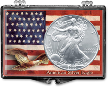 Flag and Eagle snaplock display case for one American Silver Eagle.