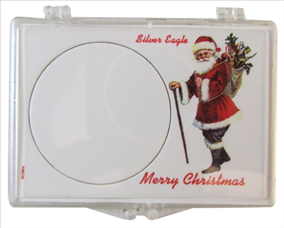 Santa Claus snaplock coin gift dksplay case for American Silver Eagle.
