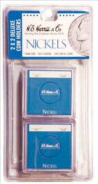 H.E. Harris blue snaplock for nickel coins.