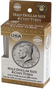 Half-dollar size coin storage tubes, 4-pack,