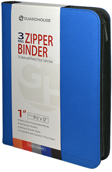 Zipper binder for coin storage in blue.