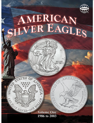 American Silver Eagle dollar coin collecting folder, Vol. 1, 1986-2003.