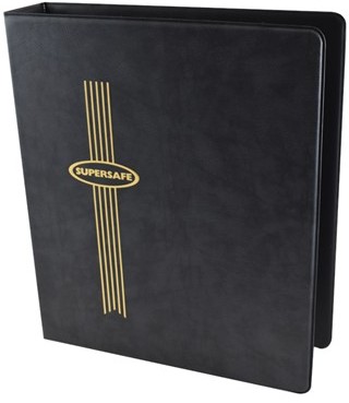 Supersafe coin collecting binder in black.