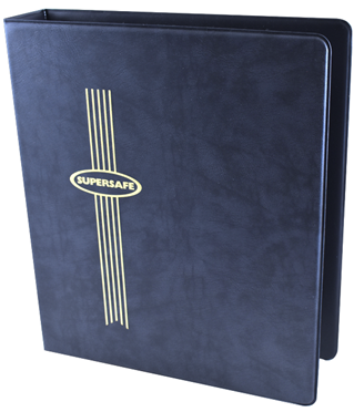 Supersafe coin collecting binder in blue.