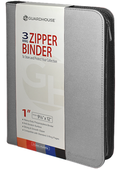 Zipper binder for coin storage in grey.