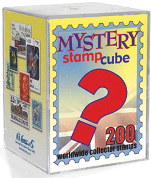 Mystery cube of 200 world stamps.