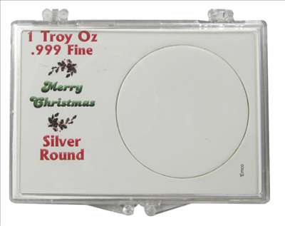 Snaplock Merry Christmas coin display case for 1-ounce silver round.
