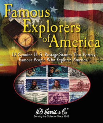 Famous Explorers of America stamp collecting packet.