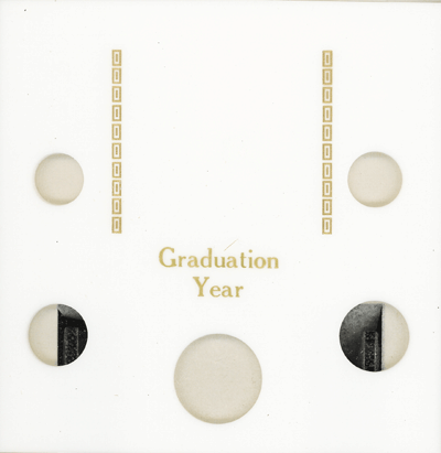 Graduation Year gift coin and photo holder in white.