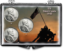 Iwo Jima Steel Lincoln Cent 3-coin snaplock case.