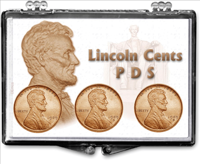 Lincoln P, D & S minted cents set snaplock display case