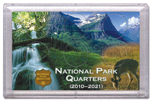 Nastional Park Quarters frosty case, 6-hole, deer and meadow background.