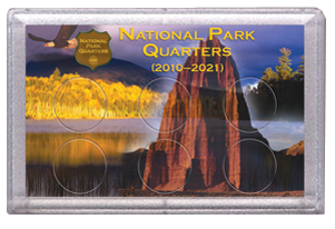 National Park Quarters frosty case, 6-hole, rock and eagle background.
