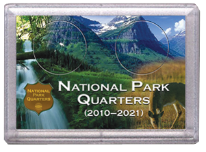 National Psrk Quarters frosty case, 2-hole, deer in meadow background
