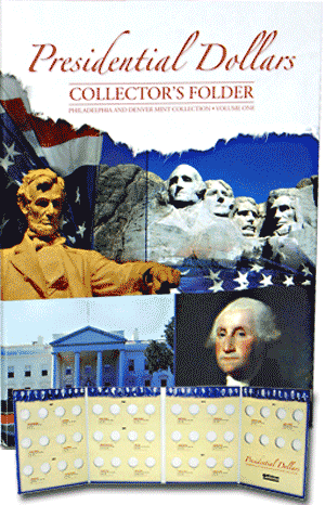 U.S. Presidential Dollar Coin color 4-panel collecting folder, Vol 1 (2007-2011)