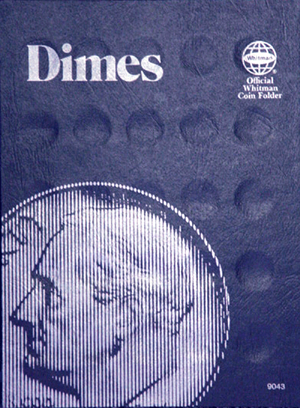 Roosevelt Dimes undated coin collecting folder, Whitman blue