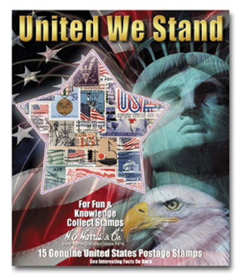 United We Stand U.S. postage stamp collection packet.